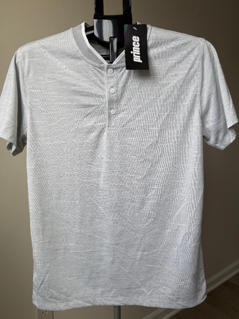 PRINCE SLUB TAPERED COLLAR POLO MEN'S SMALL LIGHT HEATHER GREY